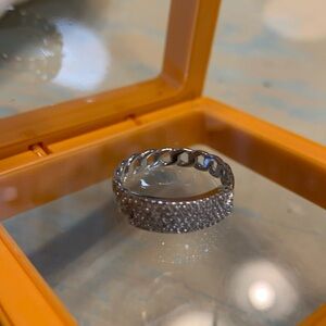 Sterling silver pave crystal id ring.